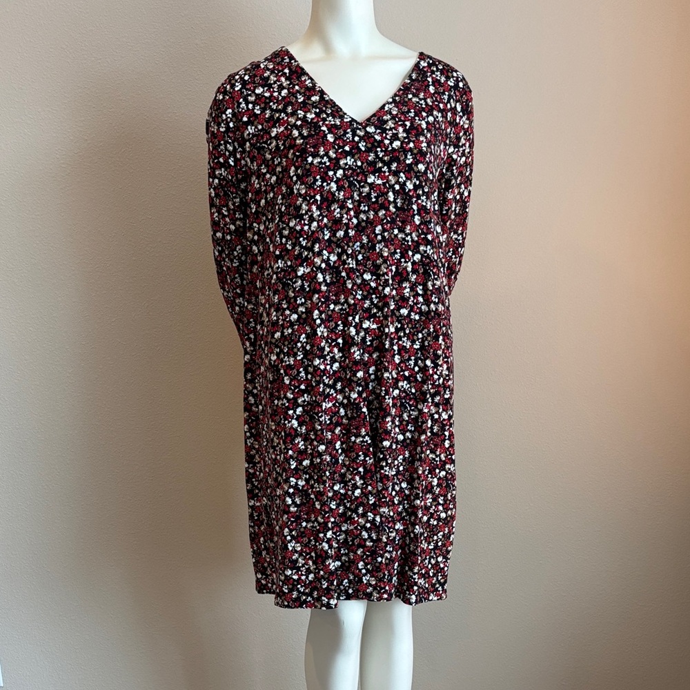 J. Jill Wearever Black and Red Floral Long Sleeve Dress